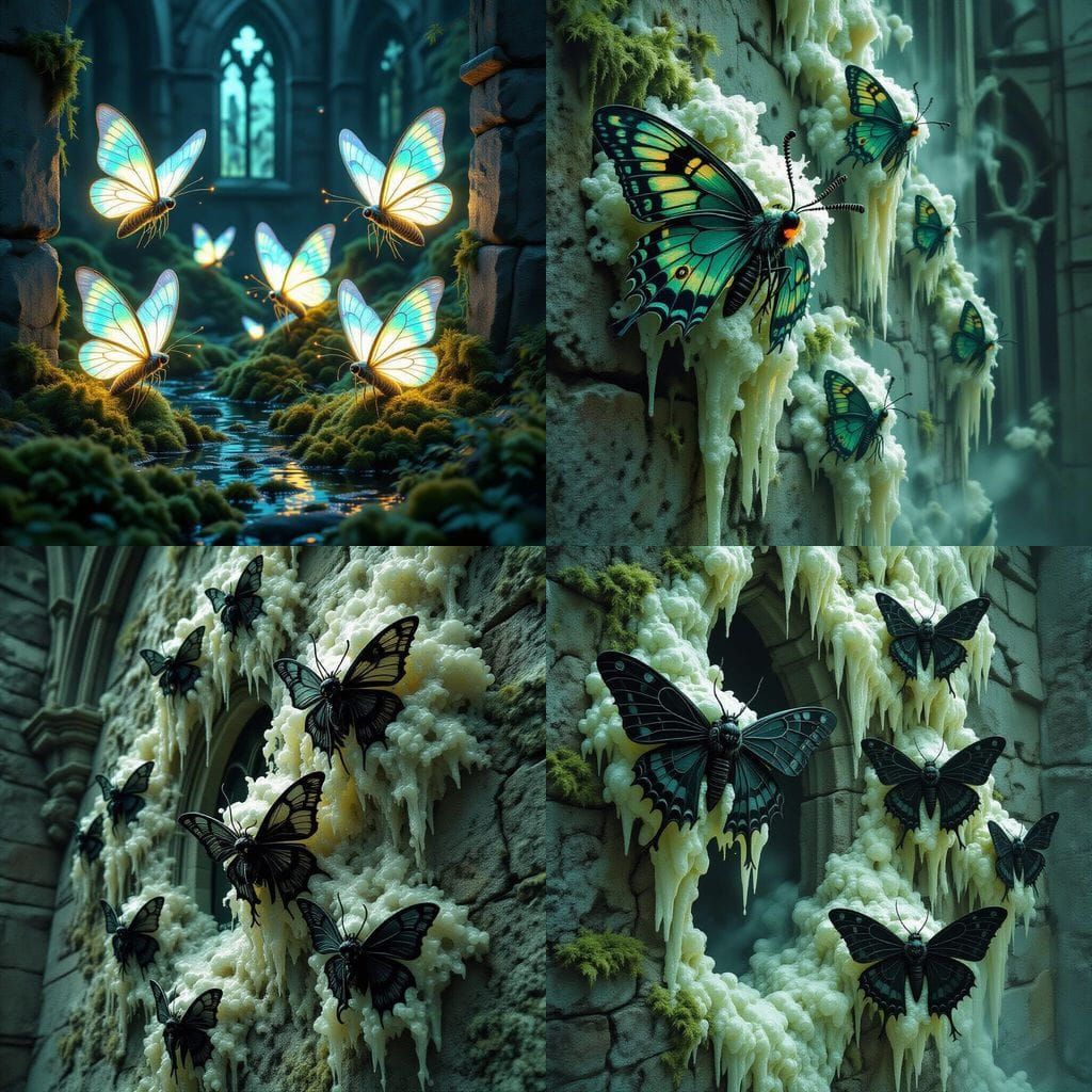 Demonic Moths Spawning from Moss Flowers