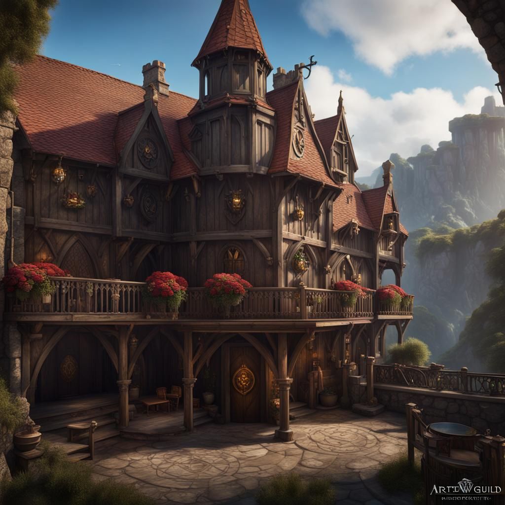 Medieval Adventurer's Guild with Rose Emblem