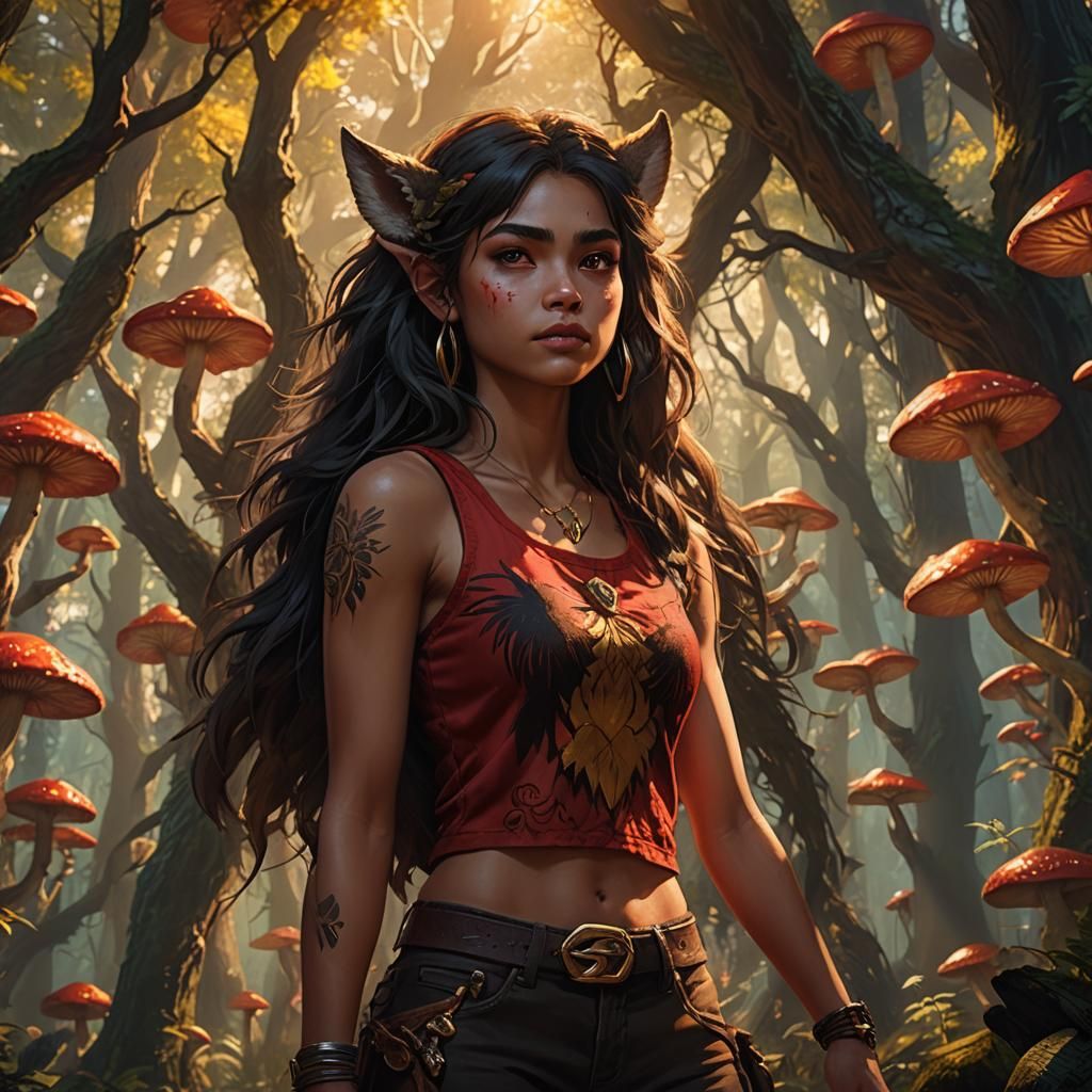 Teenage Werewolf Girl in Mythical Forest Concept Art