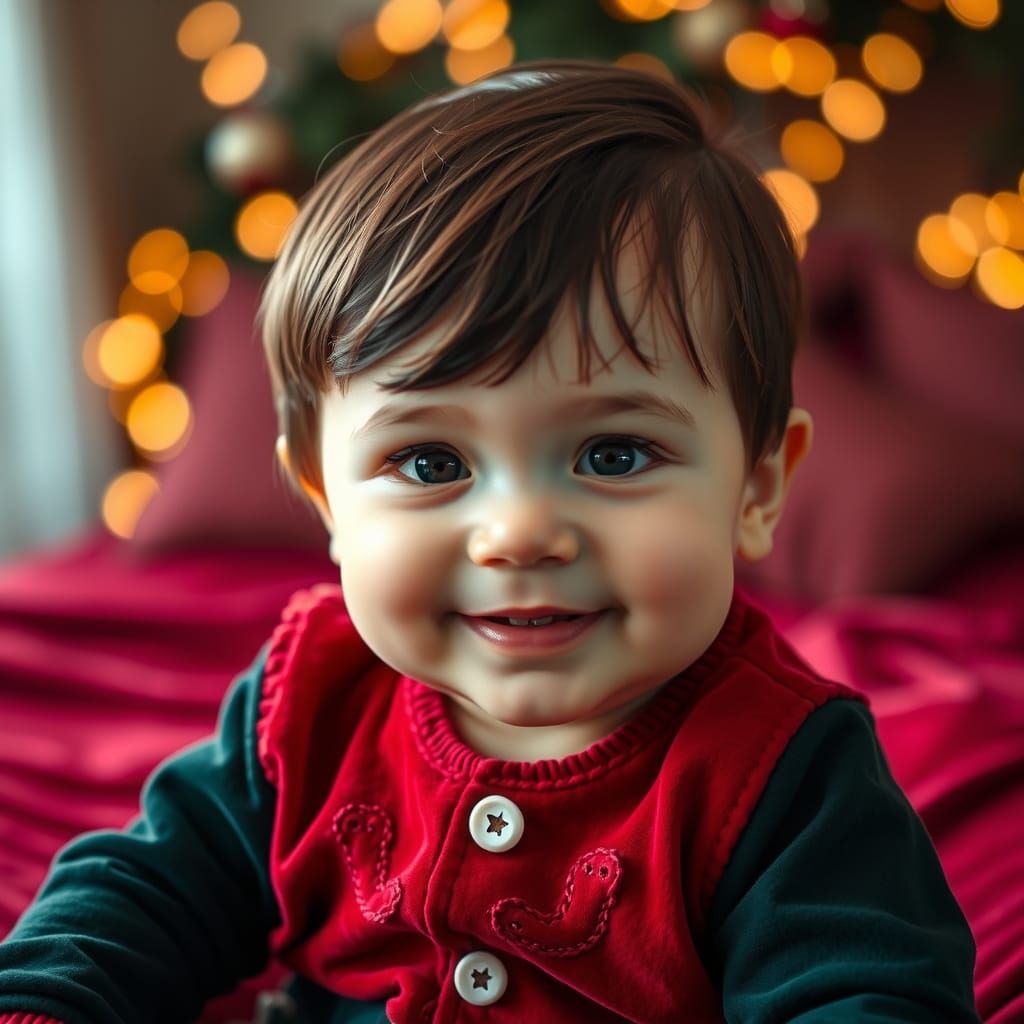 Photorealistic Baby in Christmas Velvet Romper