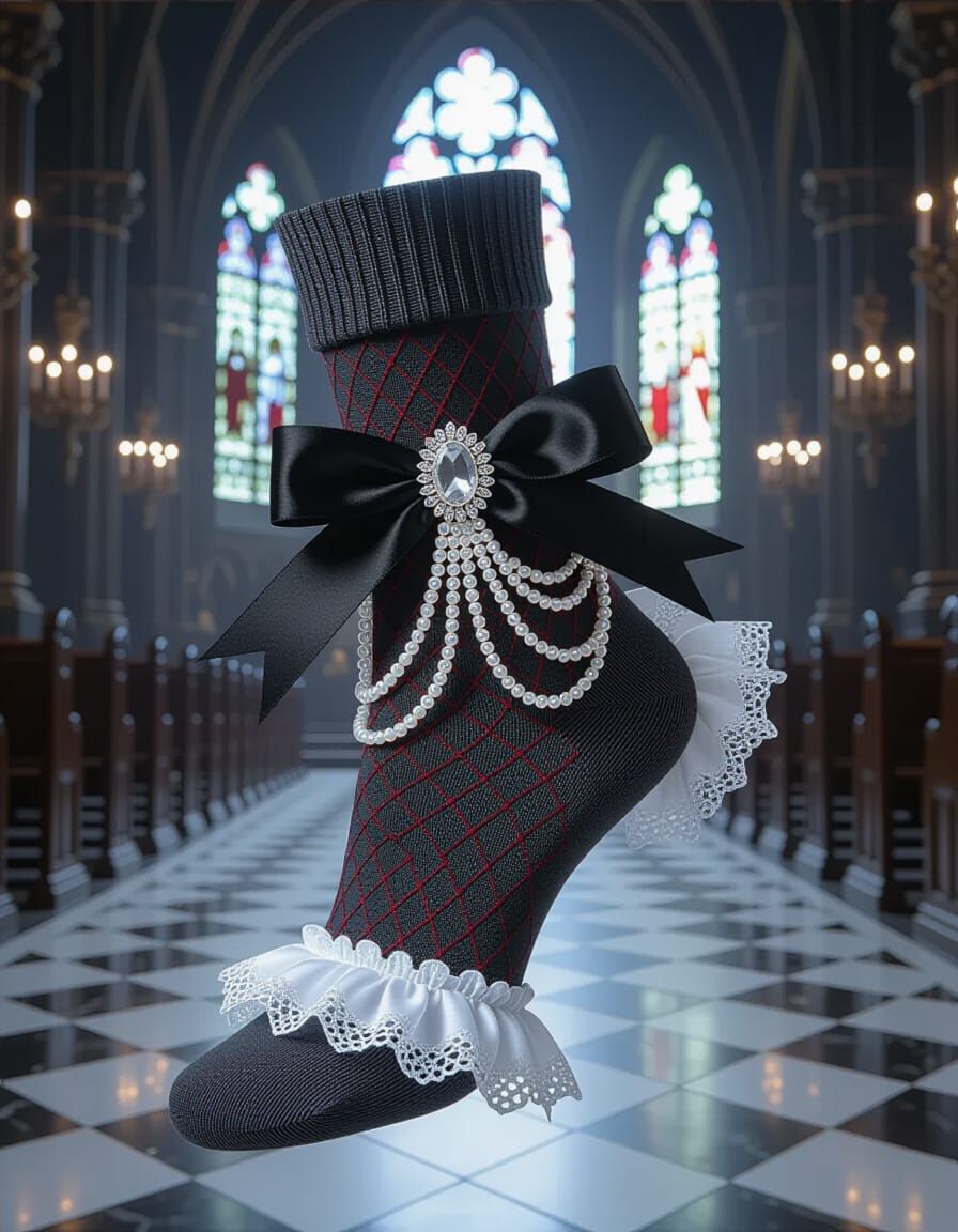Ornate Ankle Sock with Rhinestone and Pearl Details