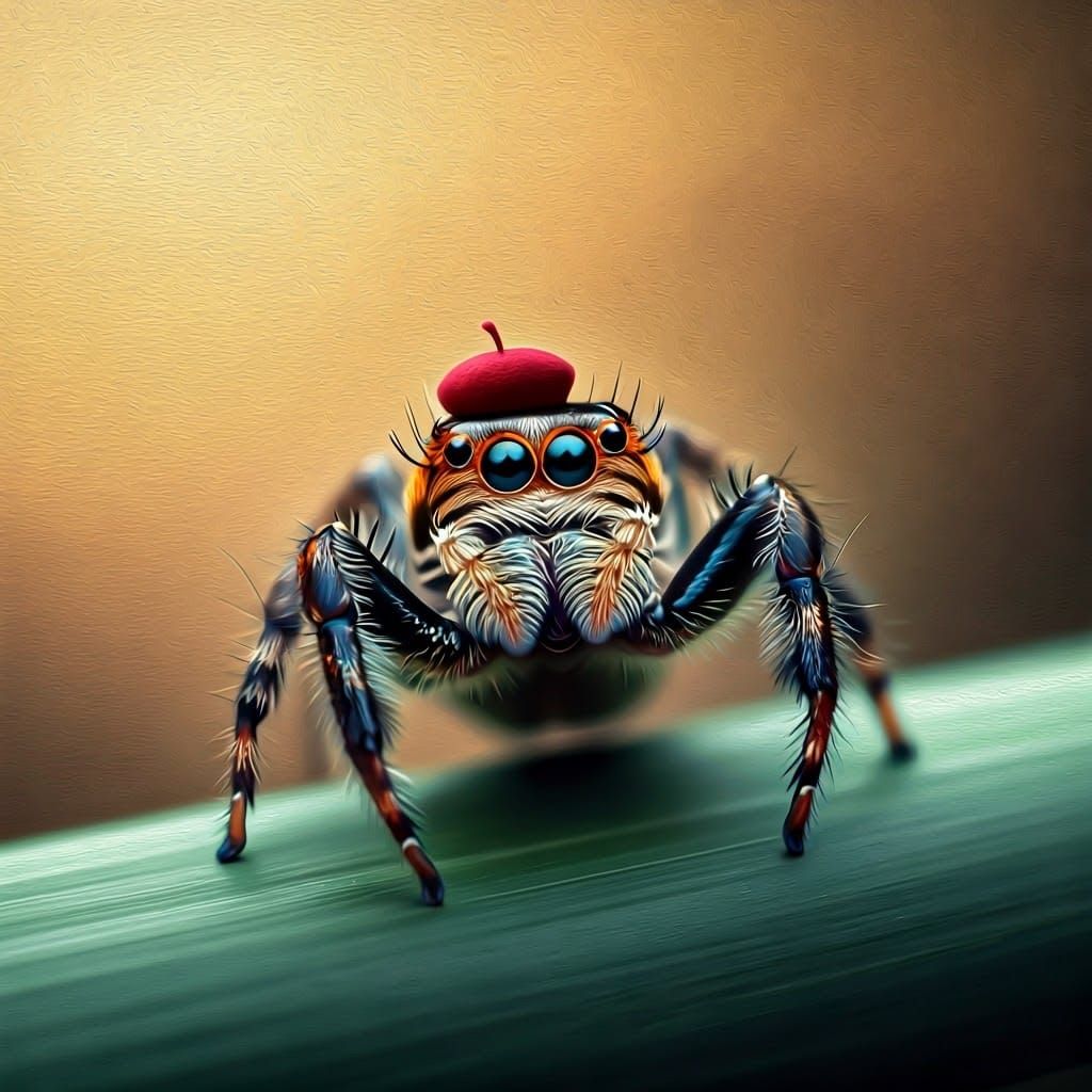 Jumping Spider with Beret in Impressionist Style