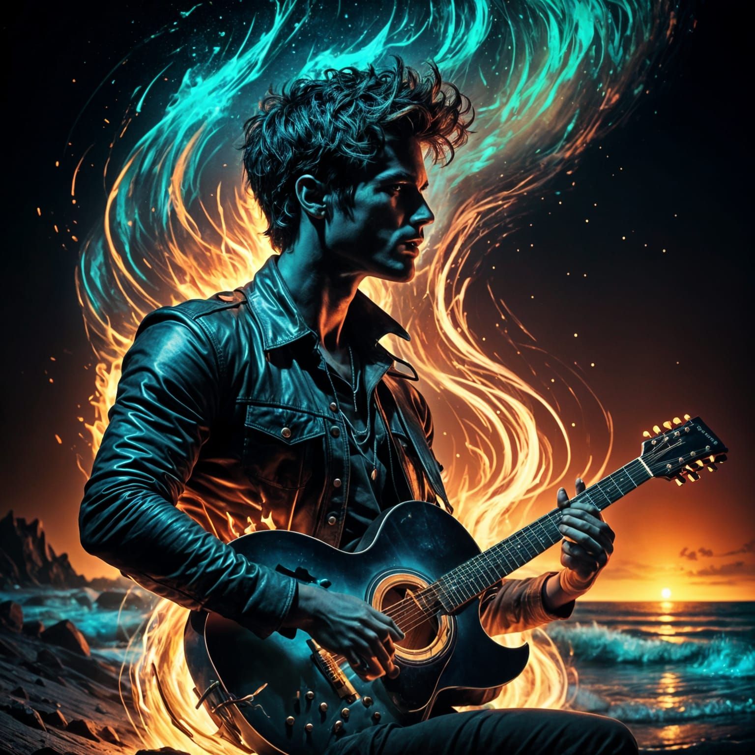 Martian Frat Boys' Bonfire Guitar Serenade in Arcane Style