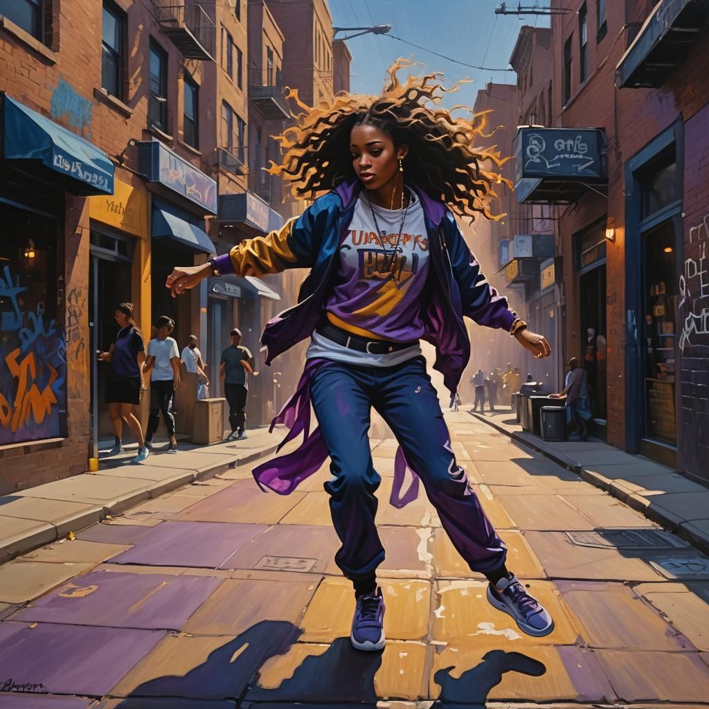 Dynamic Street Dancer in Oil Painting Style