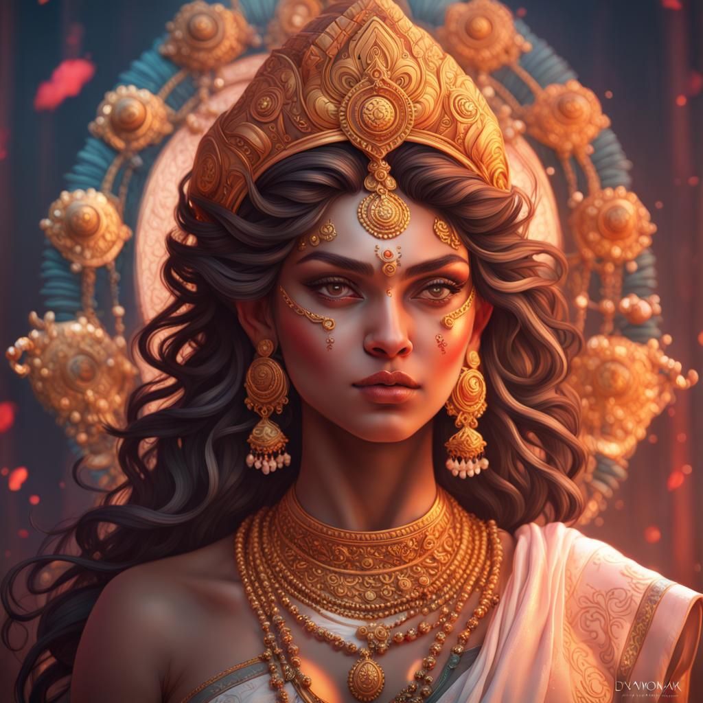 Goddess Durga Portrait in Art Nouveau Style