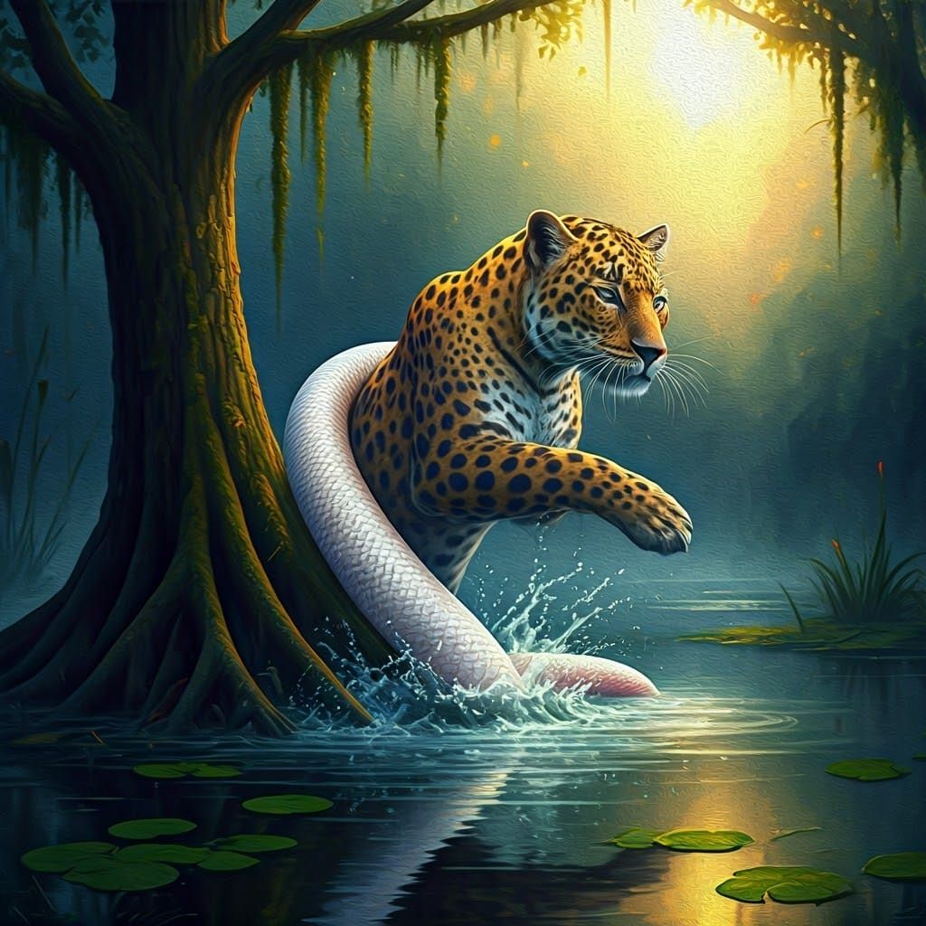 Sleek Panther-Cobra Hybrid Emerges from Swampy Depths