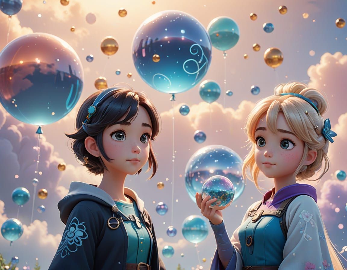 Whimsical Anime Scene with Dreamy Landscape