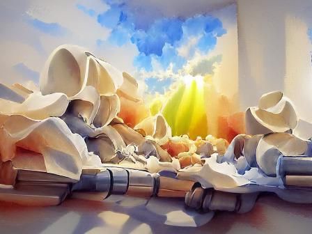 Detailed Watercolor Painting with Sunlight Rays