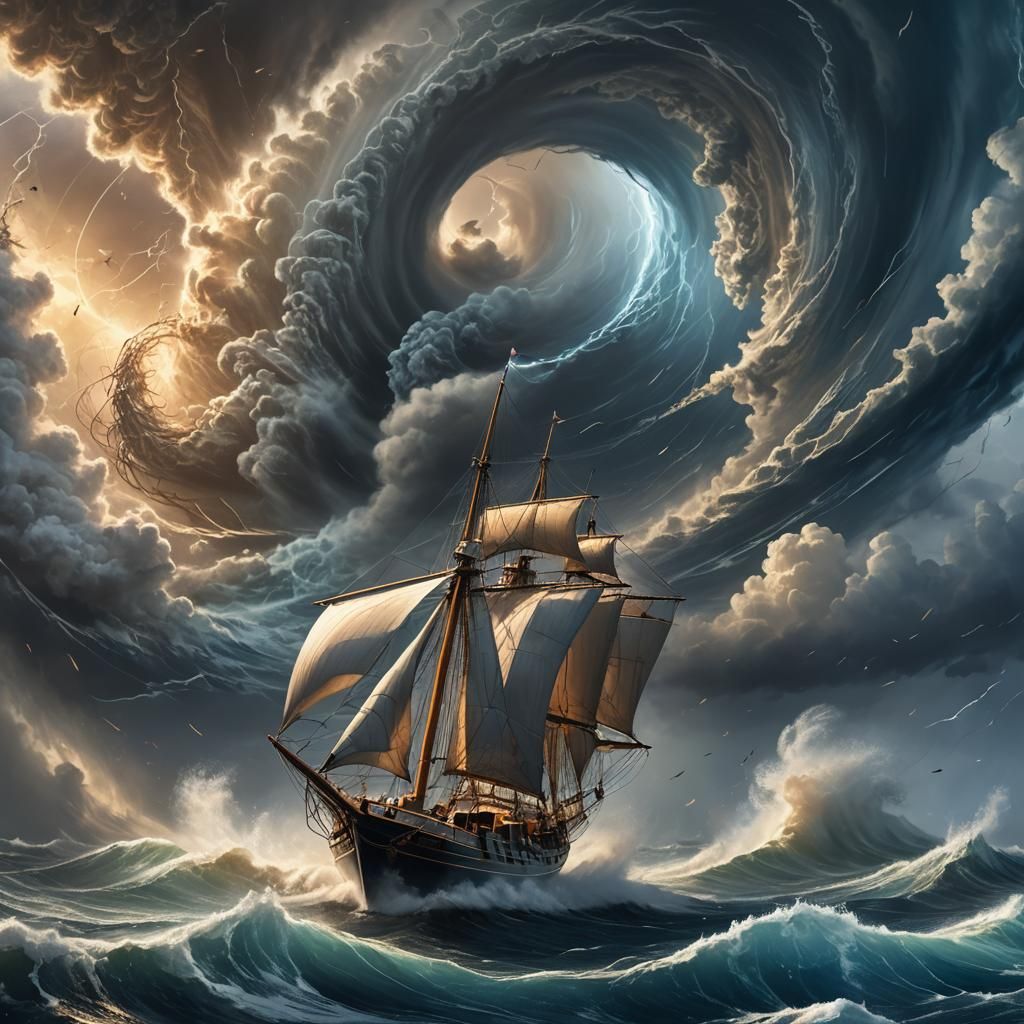 Sailor Navigating a Tornado Vortex: Dramatic Concept Art