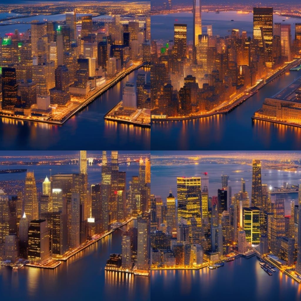 Nighttime Aerial View of New York City