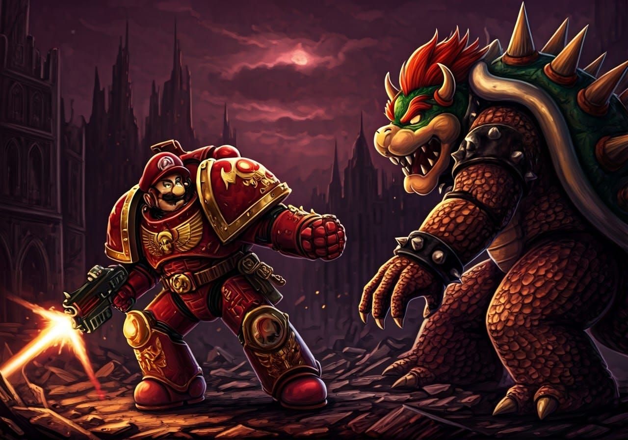 Brother Mario faces a daemon of Khorne
