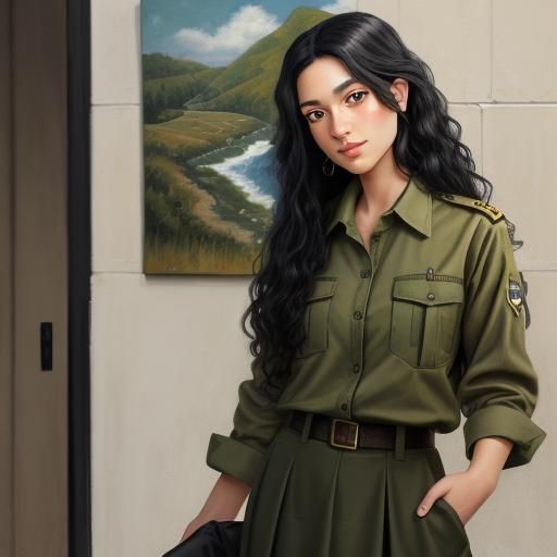 Woman in Olive Green, Oil Painting Style