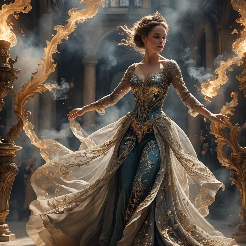 Smoky Woman in Teacup: Surreal Detailed Matte Painting