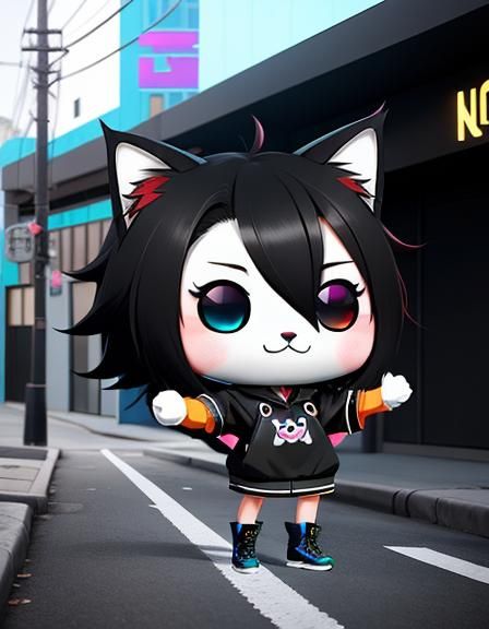 Pop Street Minimalism art logo chibi kawaii neko inspired by Luis. Unreal Engine 5 8K resolution