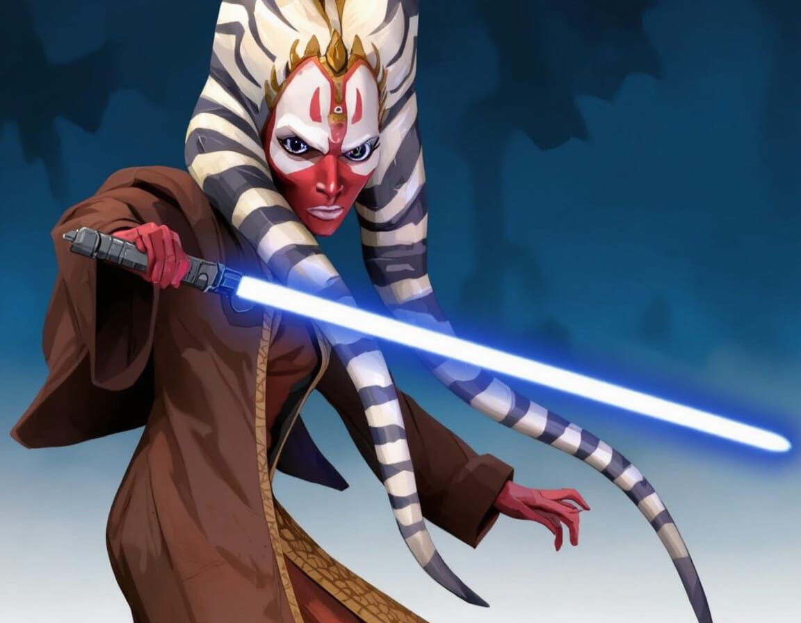 Heroic Female Jedi in Misty Forest Environment