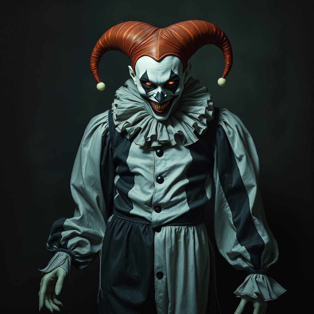 Sinister Pierrot Jester in Dark Surreal Style
