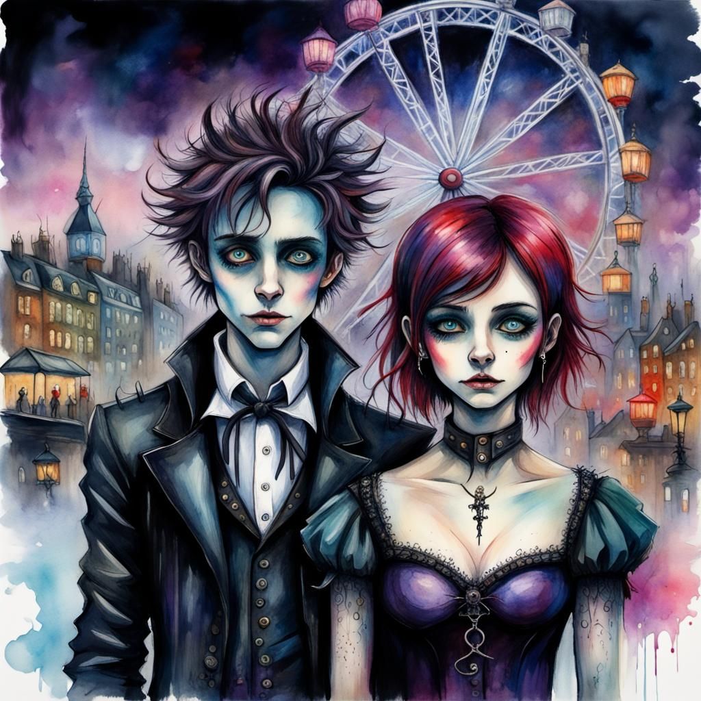 Gothic Romance in Burtonesque Dark Fantasy Style