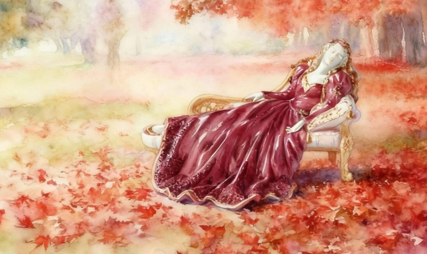 Porcelain Woman in Autumn Forest, Renoir Style