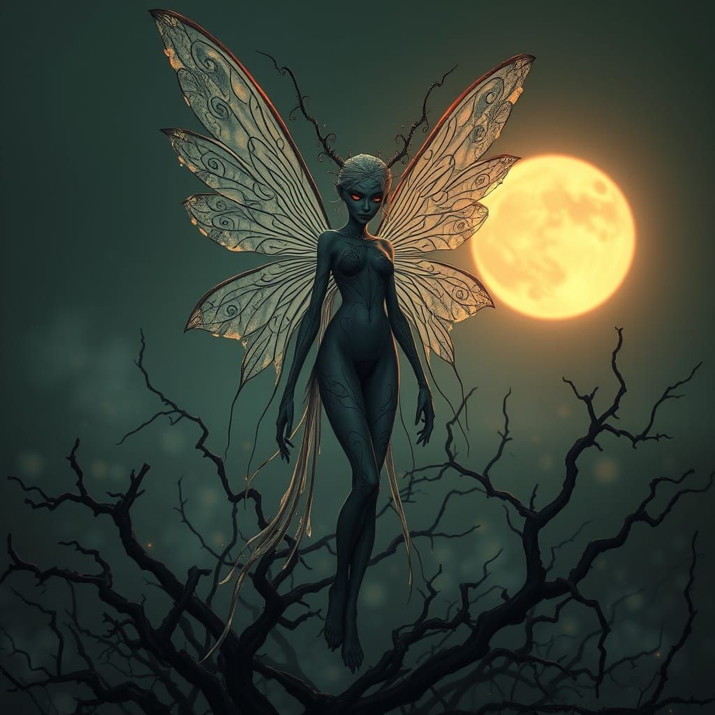 Ethereal Fairy Radiates Dark Mystique in Macabre Dreamscape