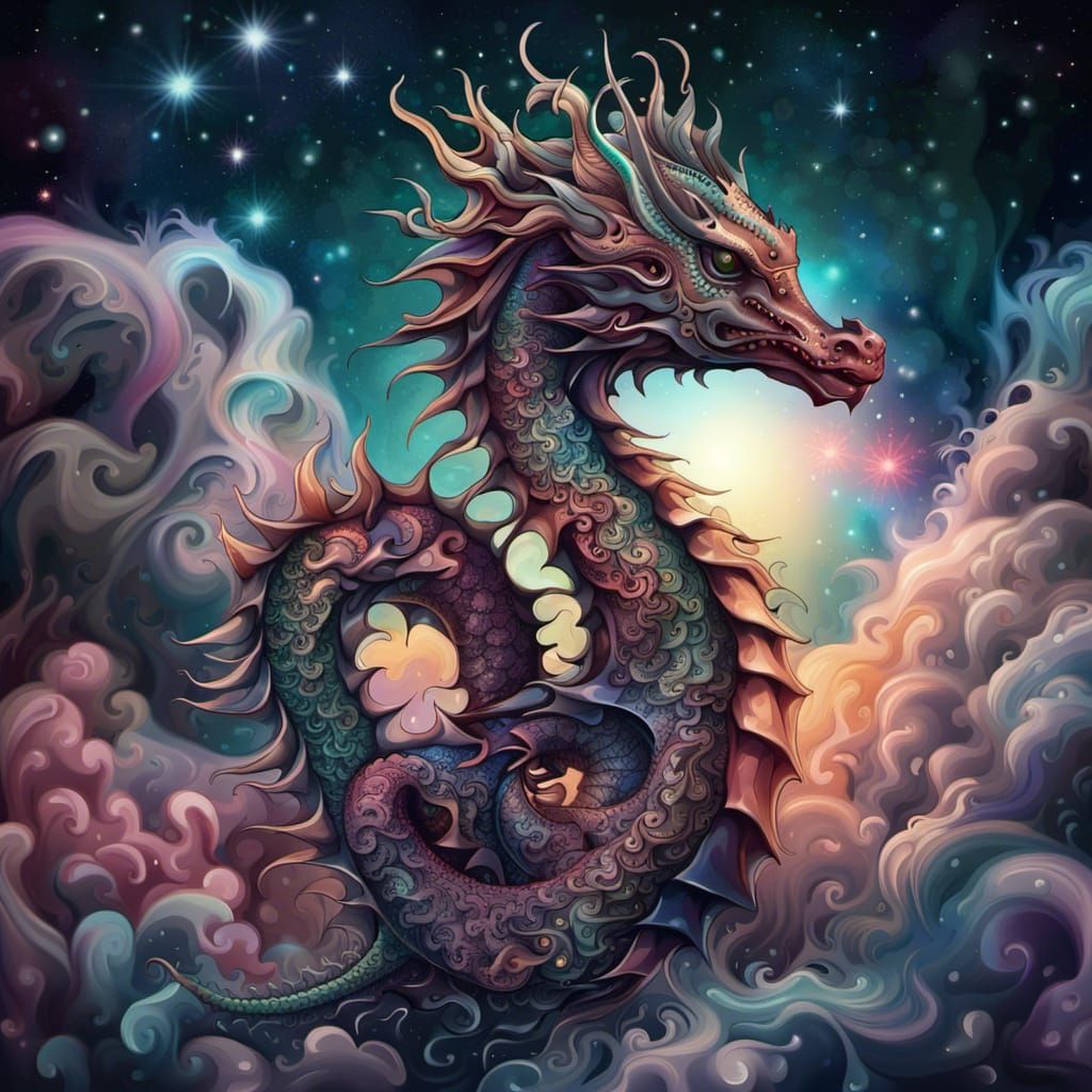 Dragon Seahorse Tattoo in Cosmic Style