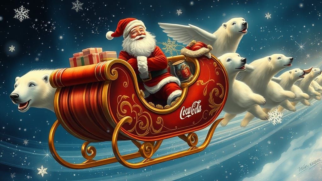 Joyful Santa Claus Sleigh Ride with Flying Polar Bears Power...