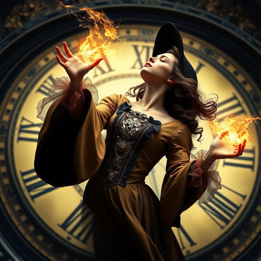 Floating Witch Casting Golden Spell