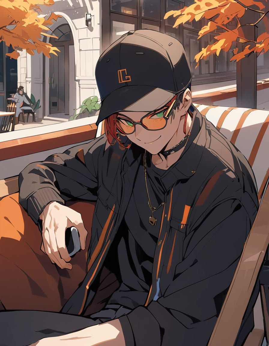 Maximalist Cel-Shading Portrait of a Crimson-Haired Young Ma...