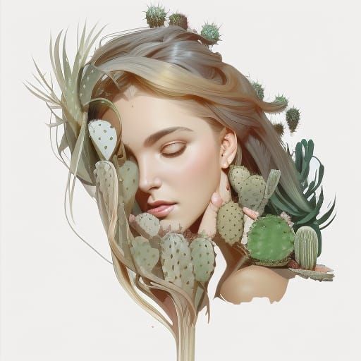 Woman Amongst Cactus: Detailed Portrait