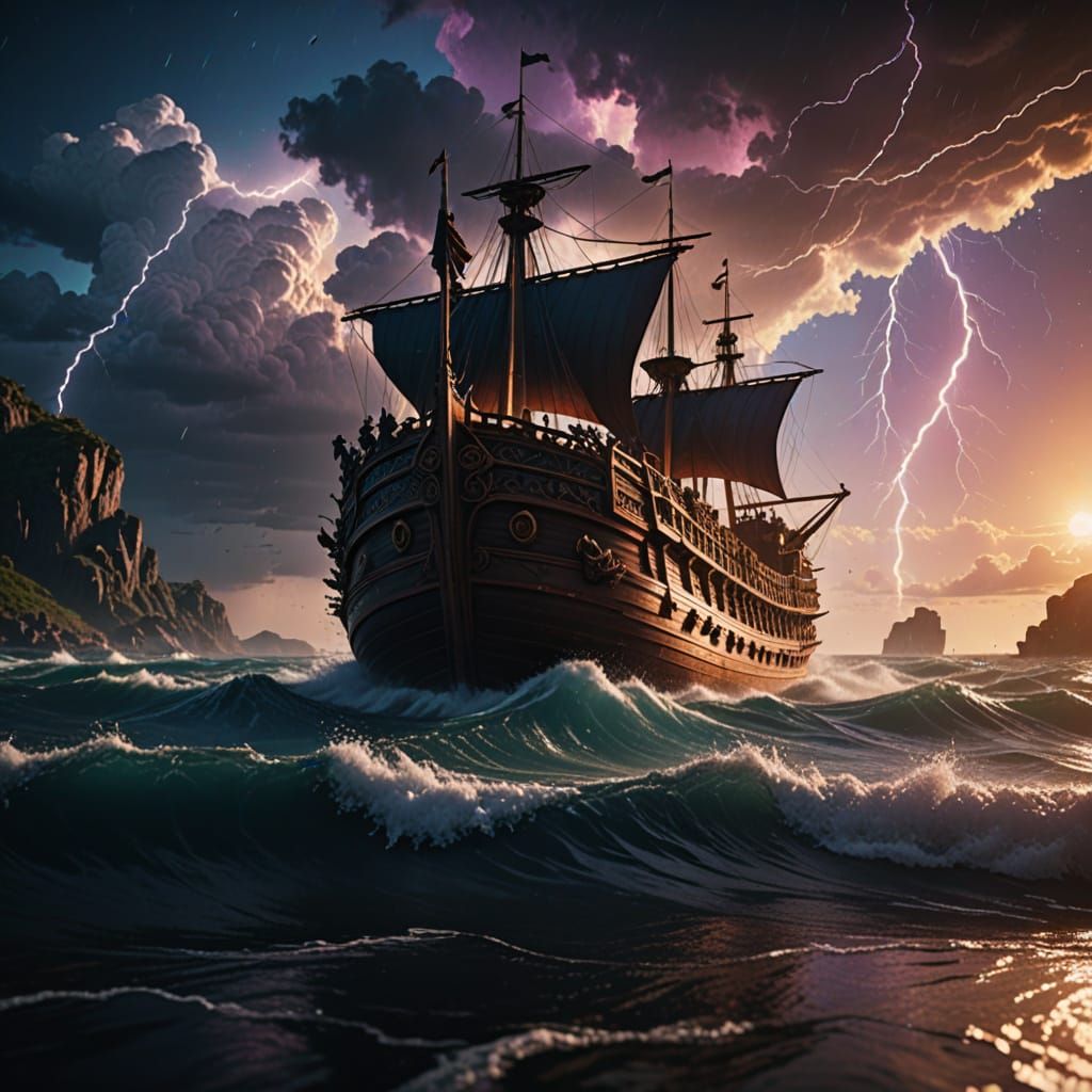 Epic Cinematic Film Still of Gigant Noah's Ark in Turbulent ...