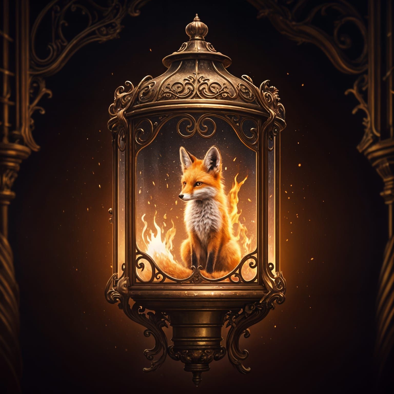 Fiery Fox in Victorian Lantern: Hyperdetailed Concept Art