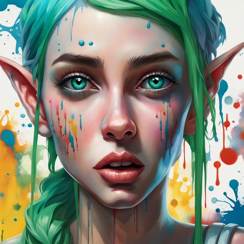 Beautiful Elf Girl in Graffiti Splash Art