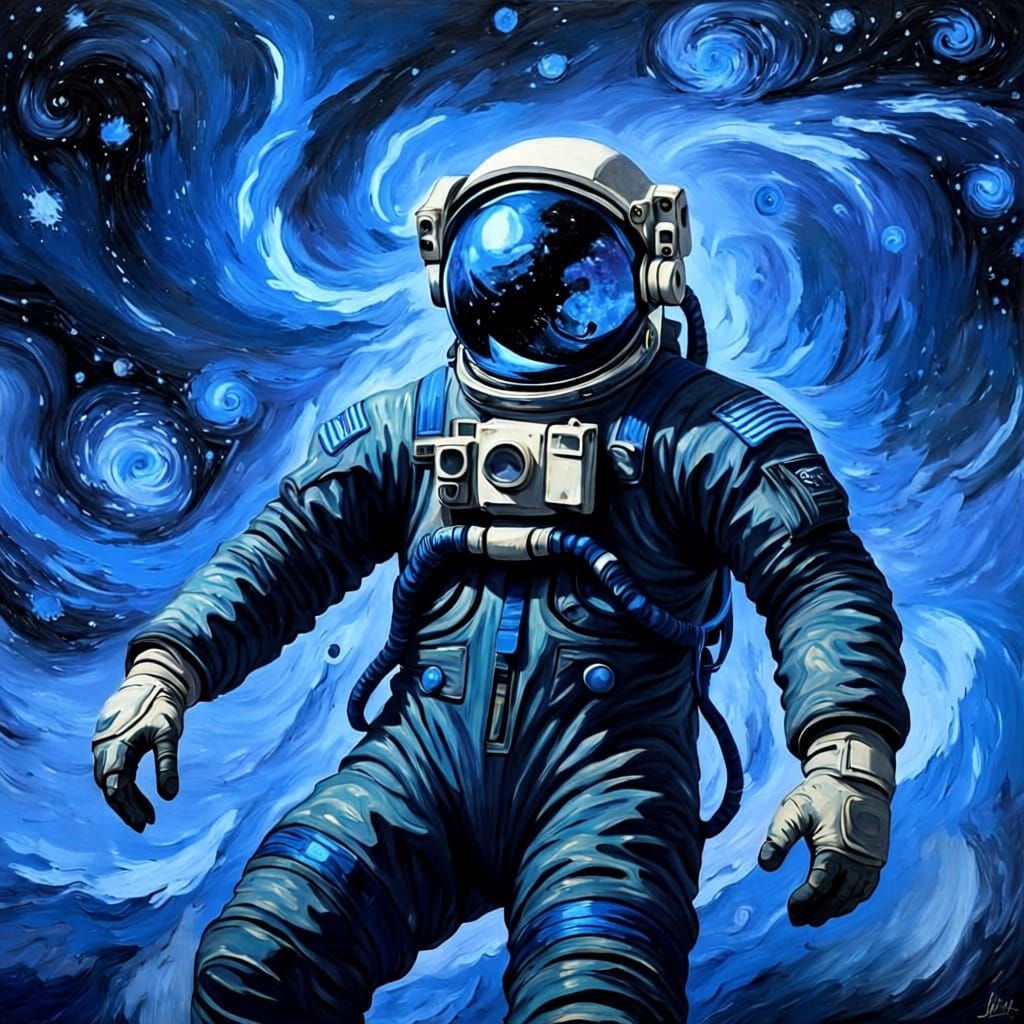 Astronaut Among Nebula in Impressionistic Style