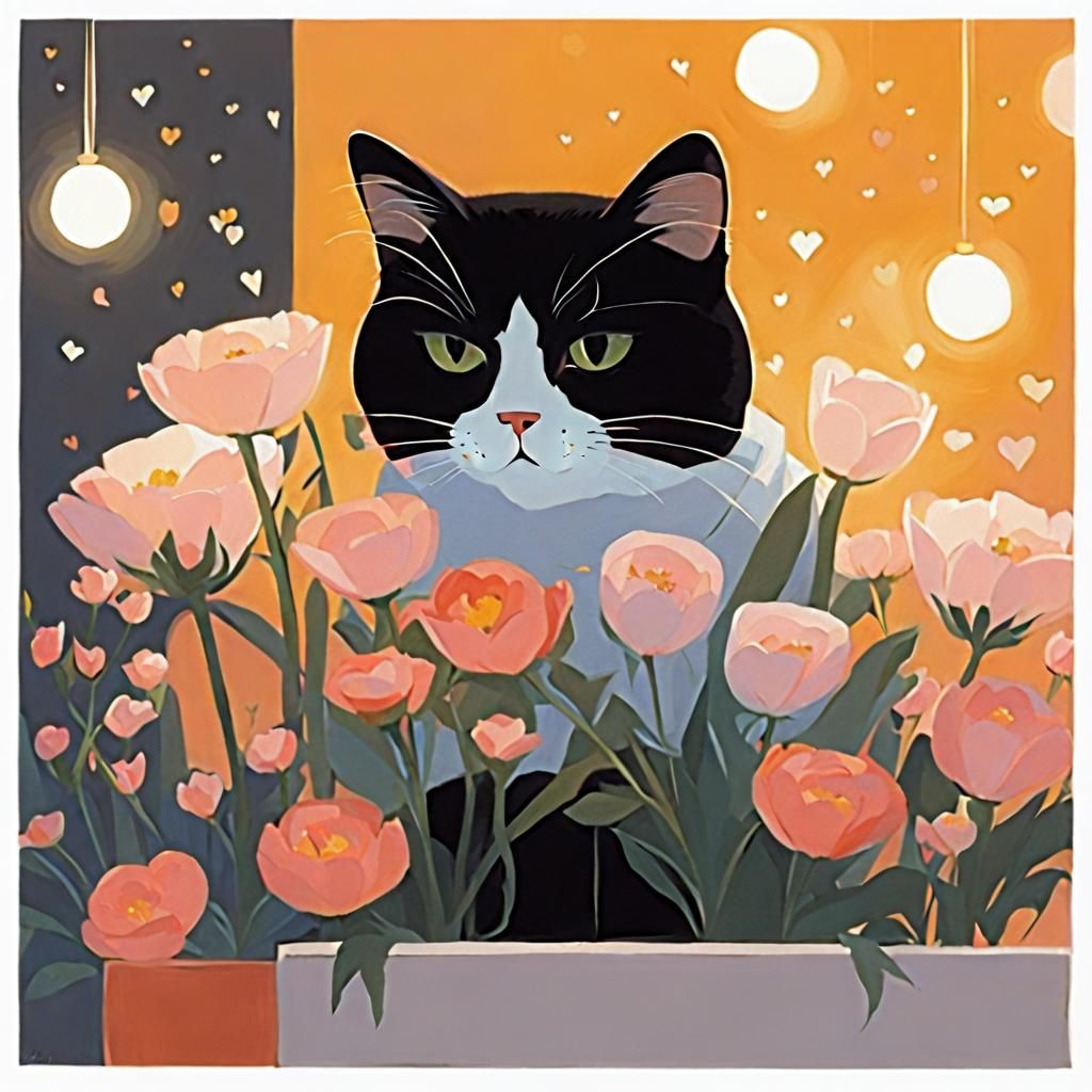 Cute Cat on Pillow in Phil Noto Style