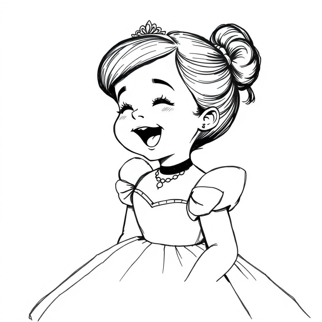 Baby Cinderella Laughing, Art Nouveau Black and White Sketch