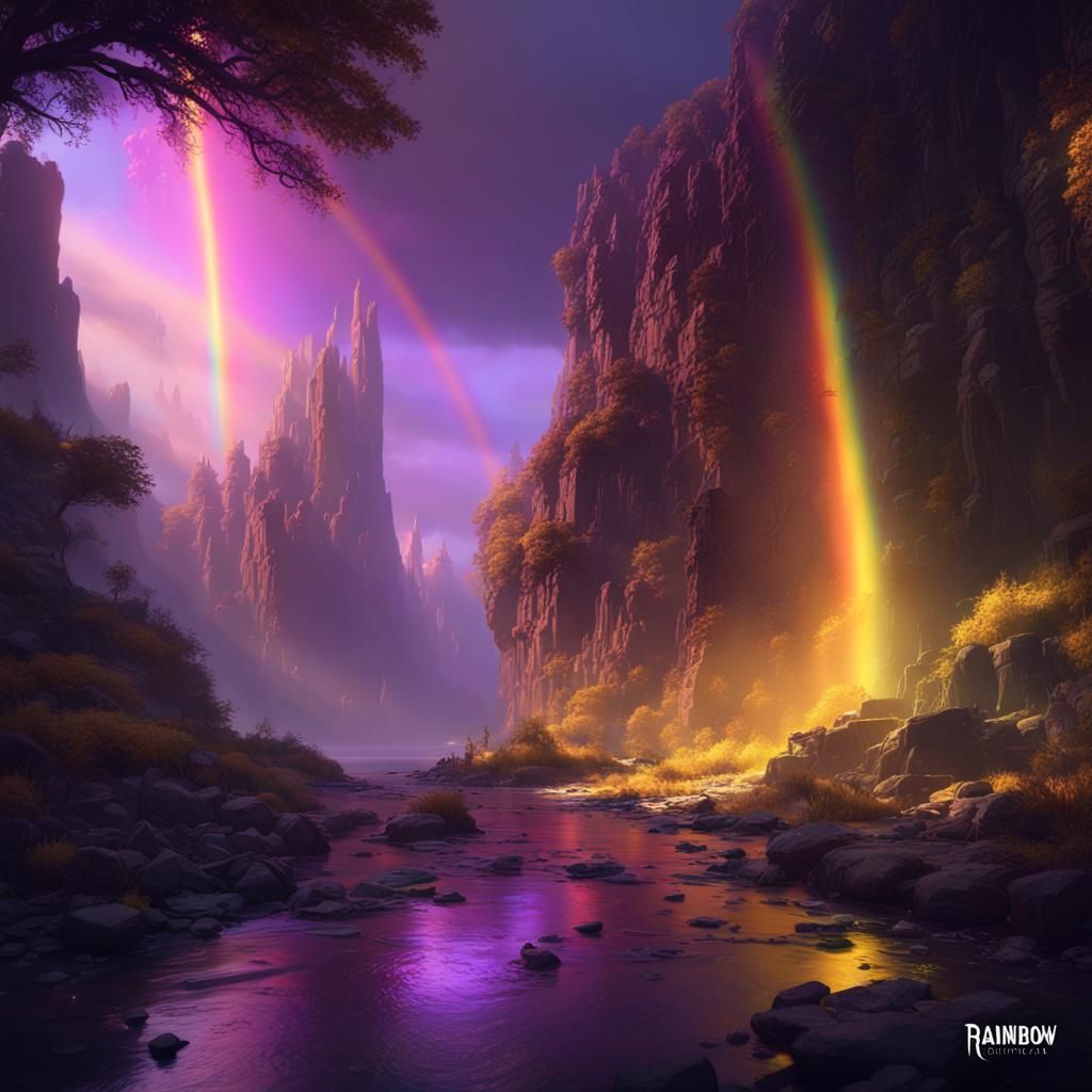 Dark Fantasy Rainbow Art by Alphonse Mucha