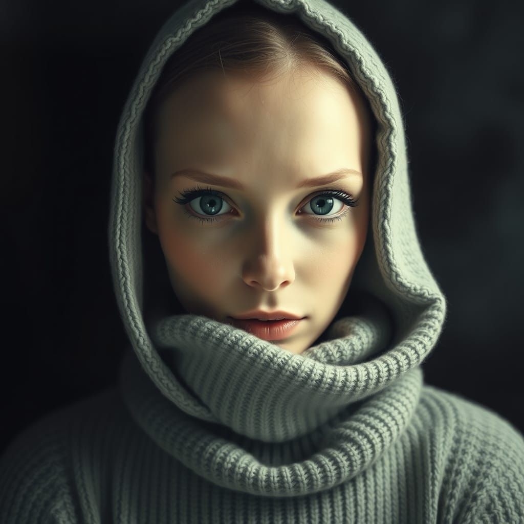 Eerie Androgynous Woman with Insect Eyes in Expressionist St...