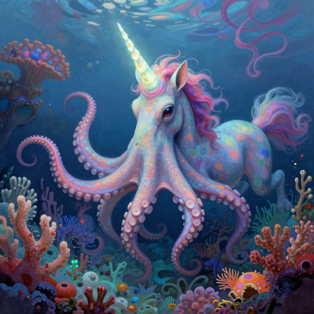 Unicorn Octopus Hybrid Swims Bioluminescent Reef