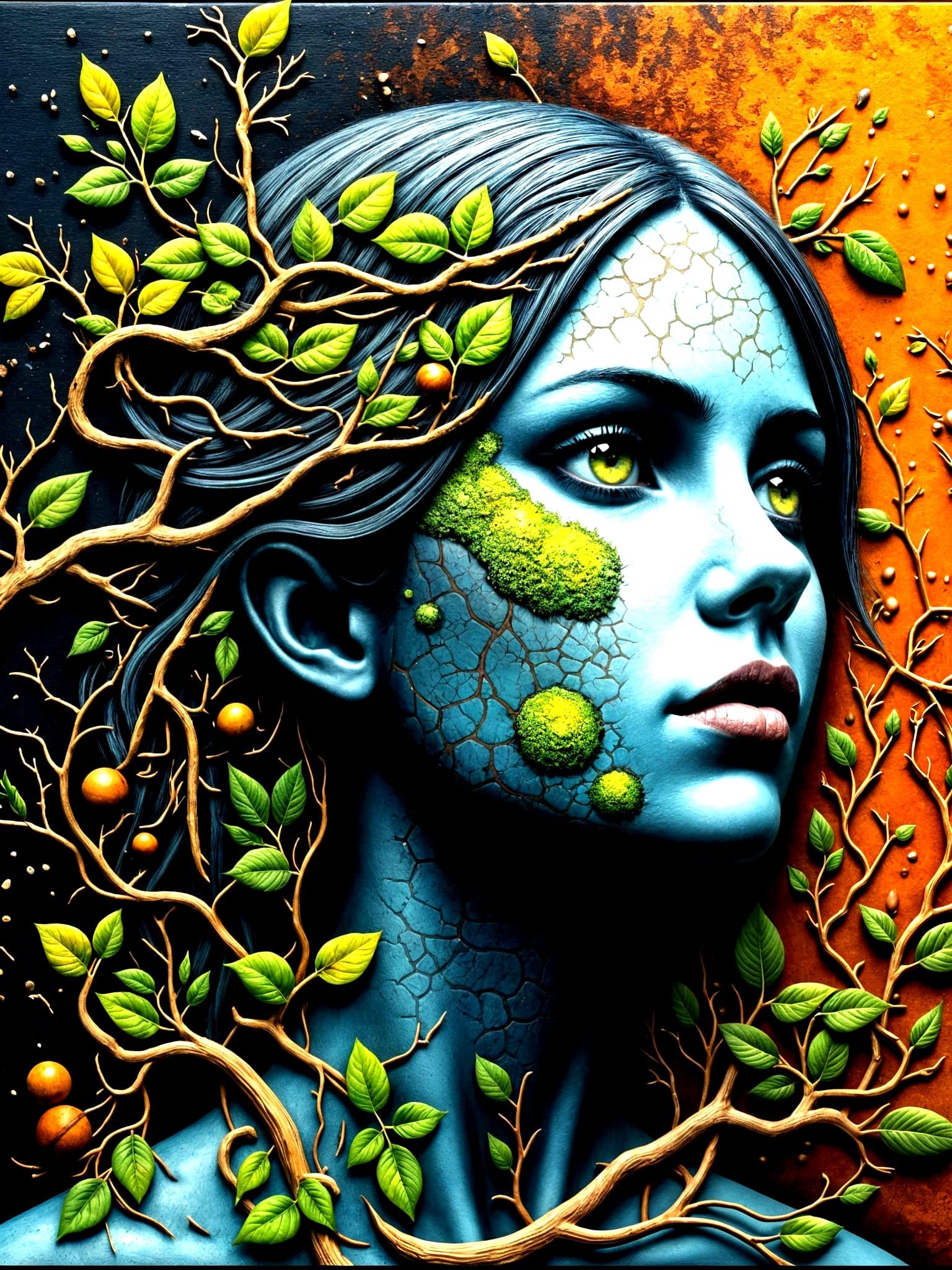 Mystical Nature Goddess with Earthy Texture