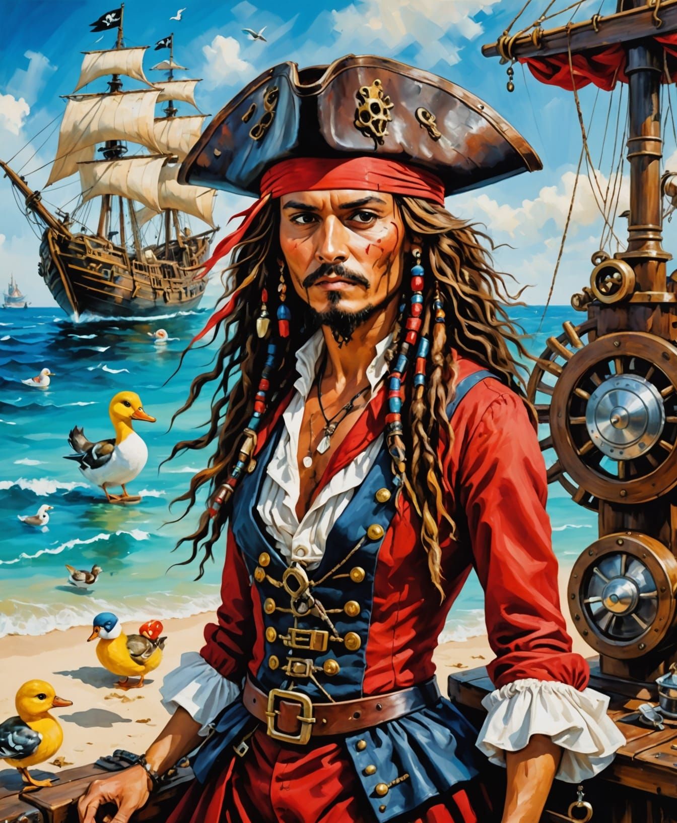 Steampunk Pirate Beach Vacation Illustration