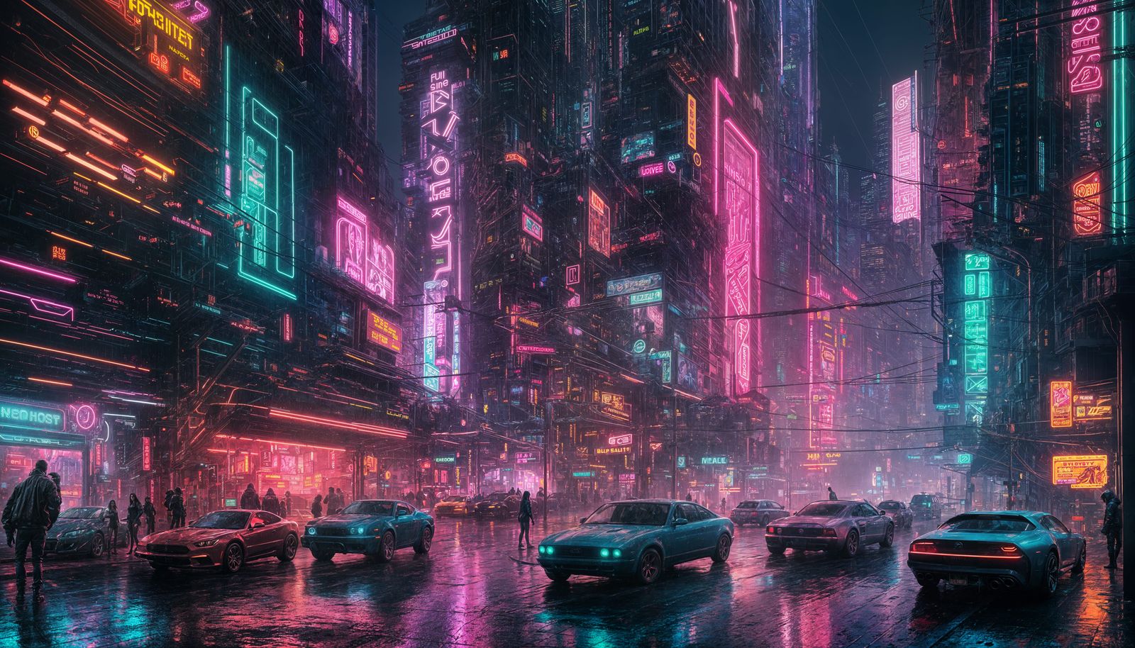 Neon Cyberpunk Cityscape with Holographic Billboards