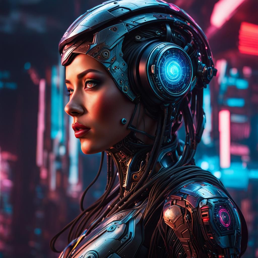 Cyberpunk Woman: Detailed Matte Painting in 8k
