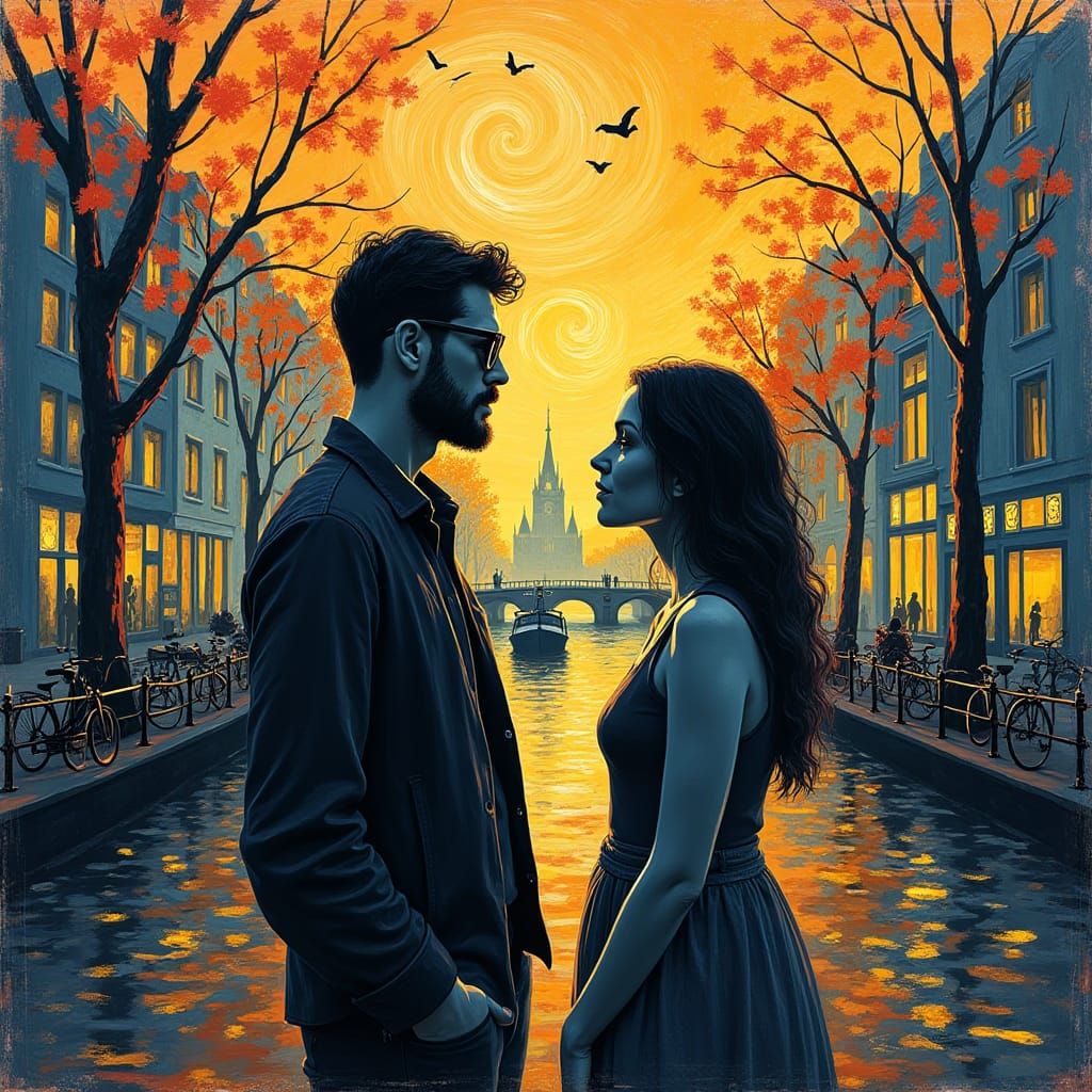 Amsterdam Journey: Figures in Van Gogh Style