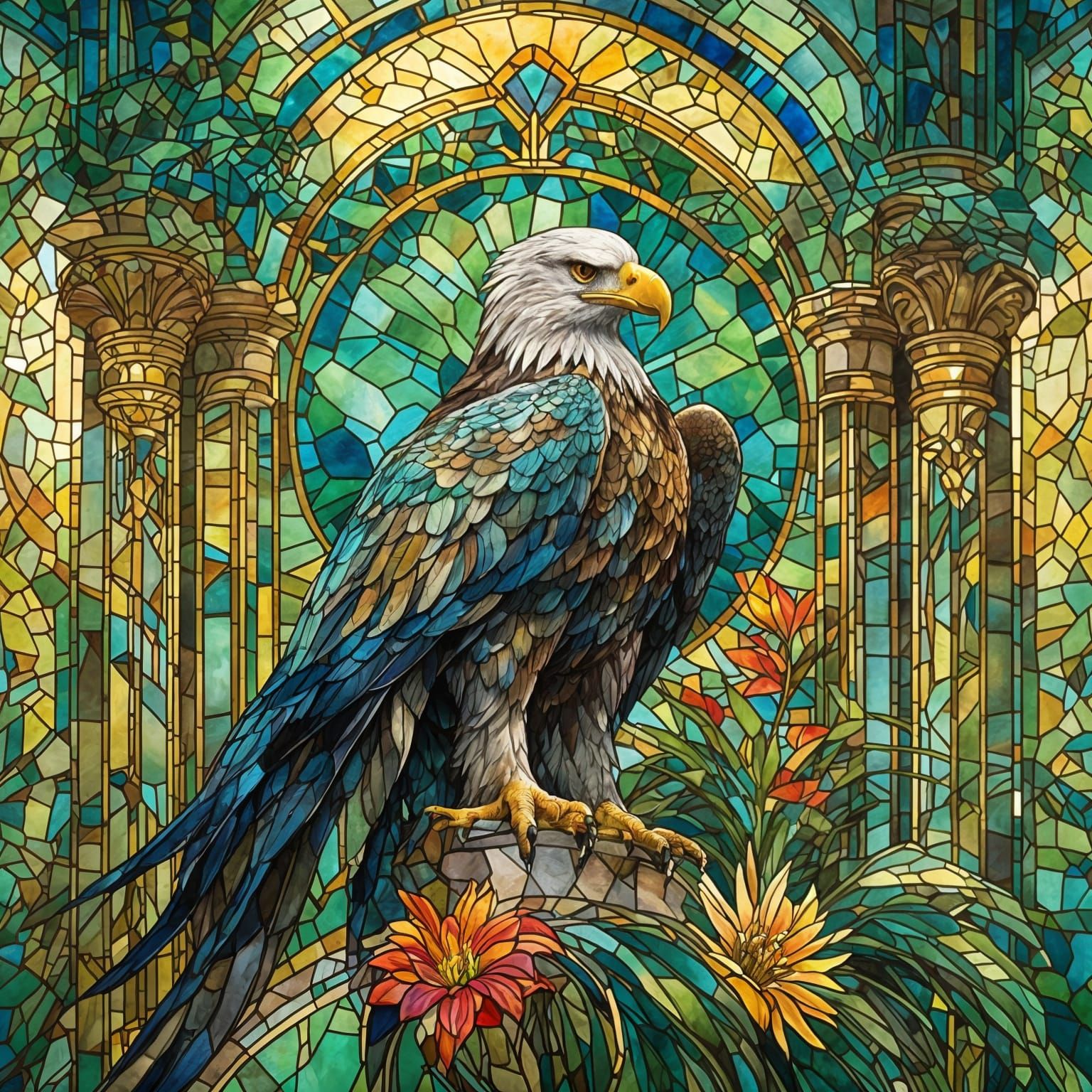 Art Deco Stained Glass Eagle Portrait