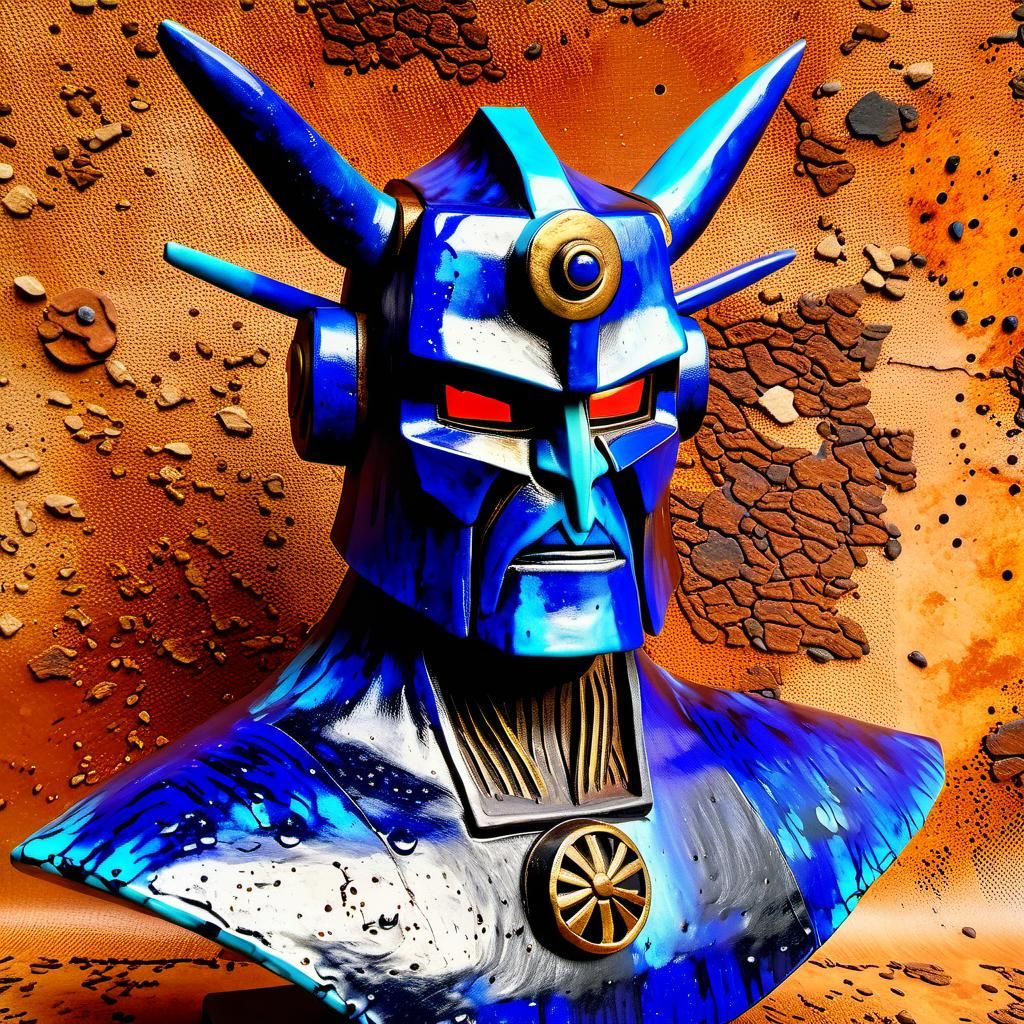 Bust of Goldorak in blue Roku ceramic