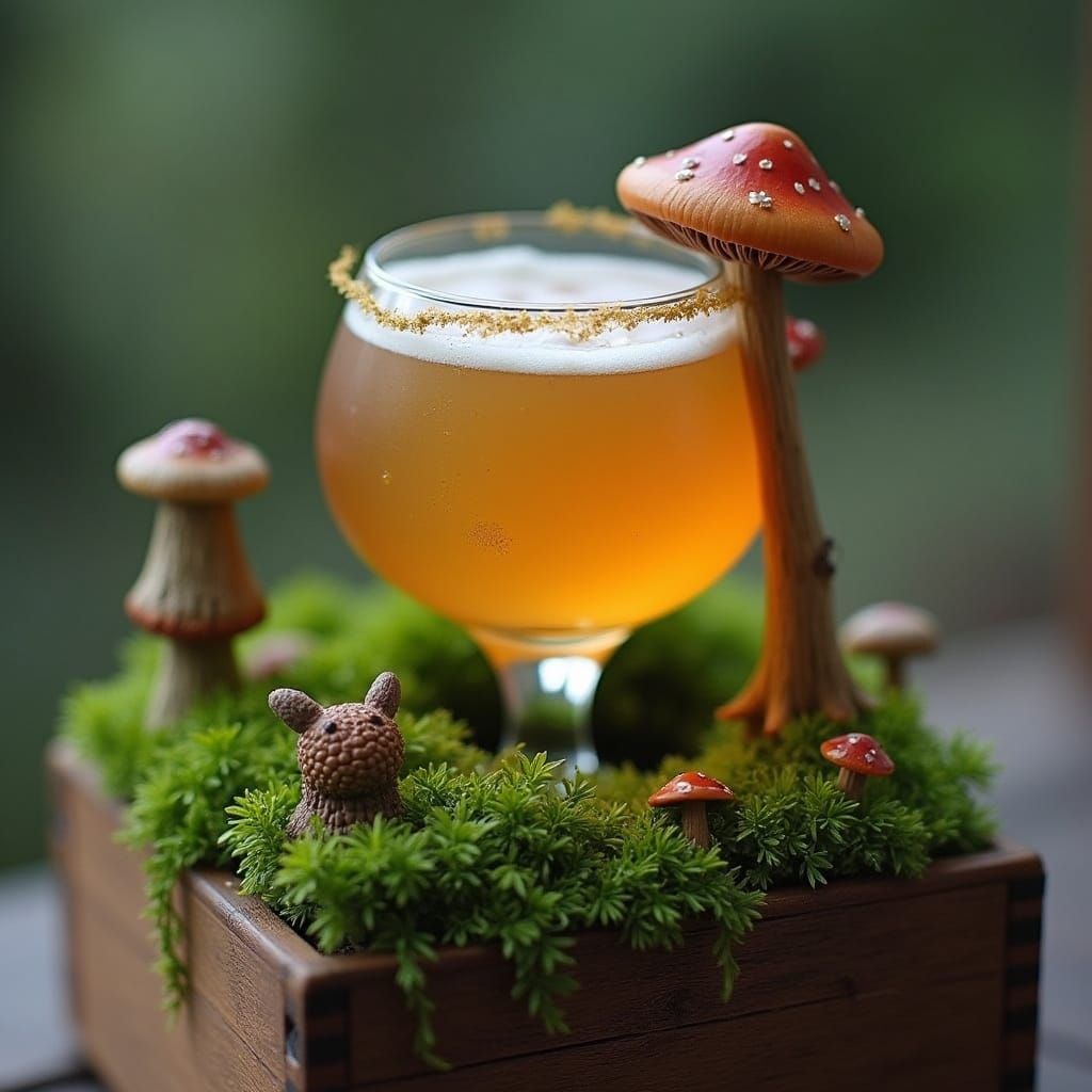Whimsical Cocktail in Forest Setting, Impressionistic Style