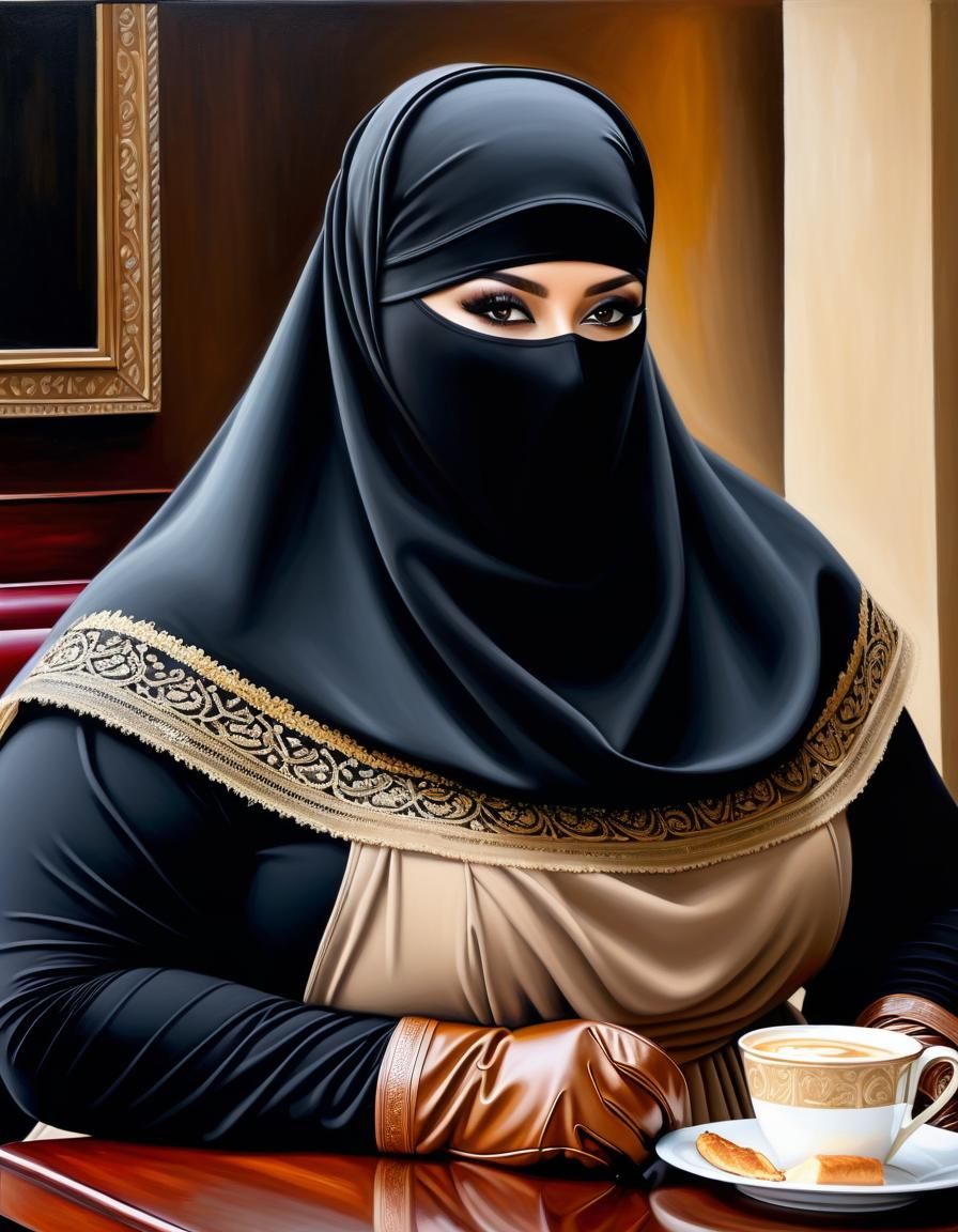 Detailed Oil Portrait of Plus-Size Woman in Niqab