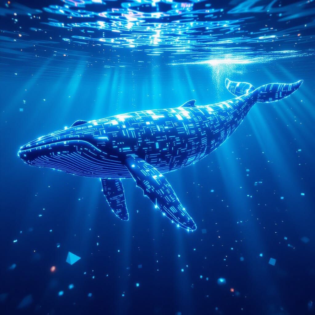 Colossal Code Whale Swimming Through Data Ocean