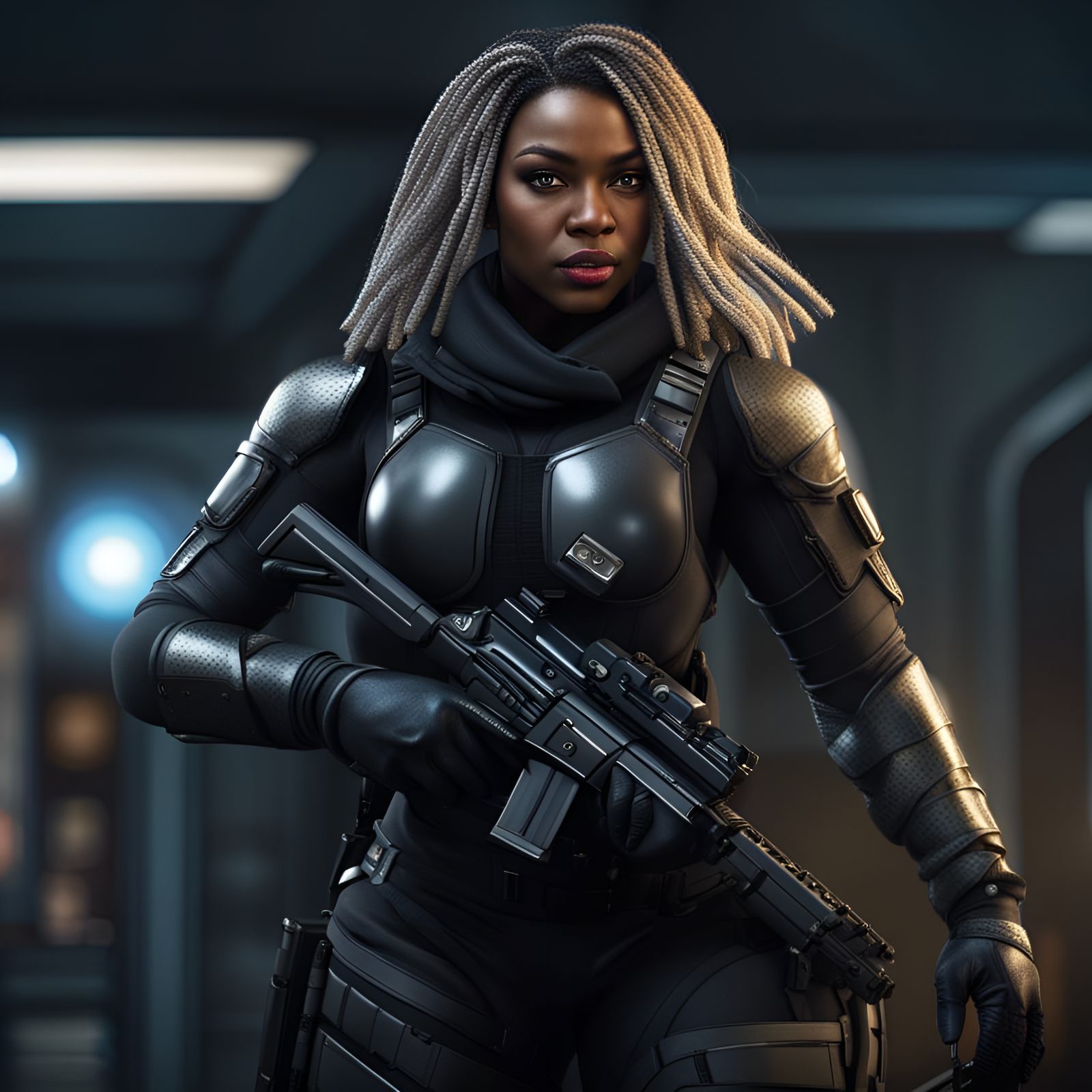 Hyperdetailed Special Agent on Rooftop at Night