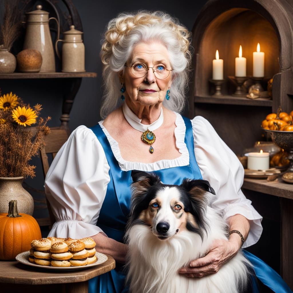 Elegant Witch and Her Border Collie Familiar