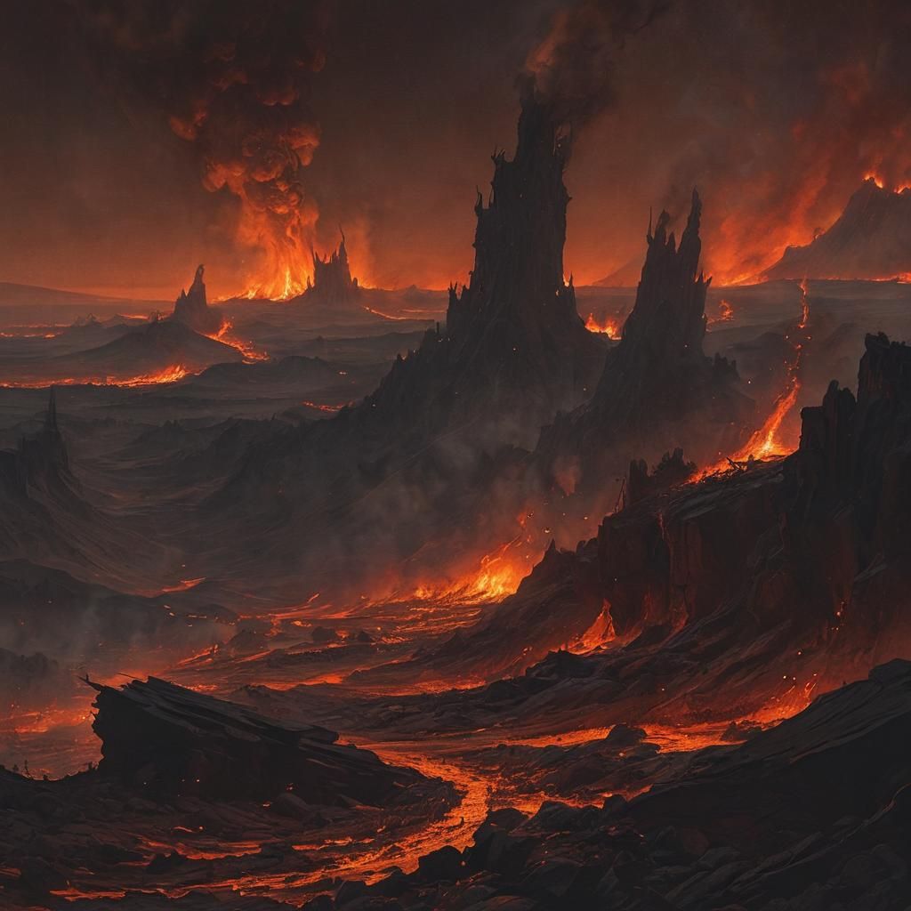 Infernal Molten Landscape in Dark Surrealist Style